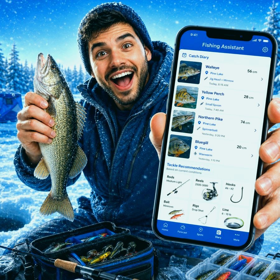 Angler using catch diary and fishing logbook